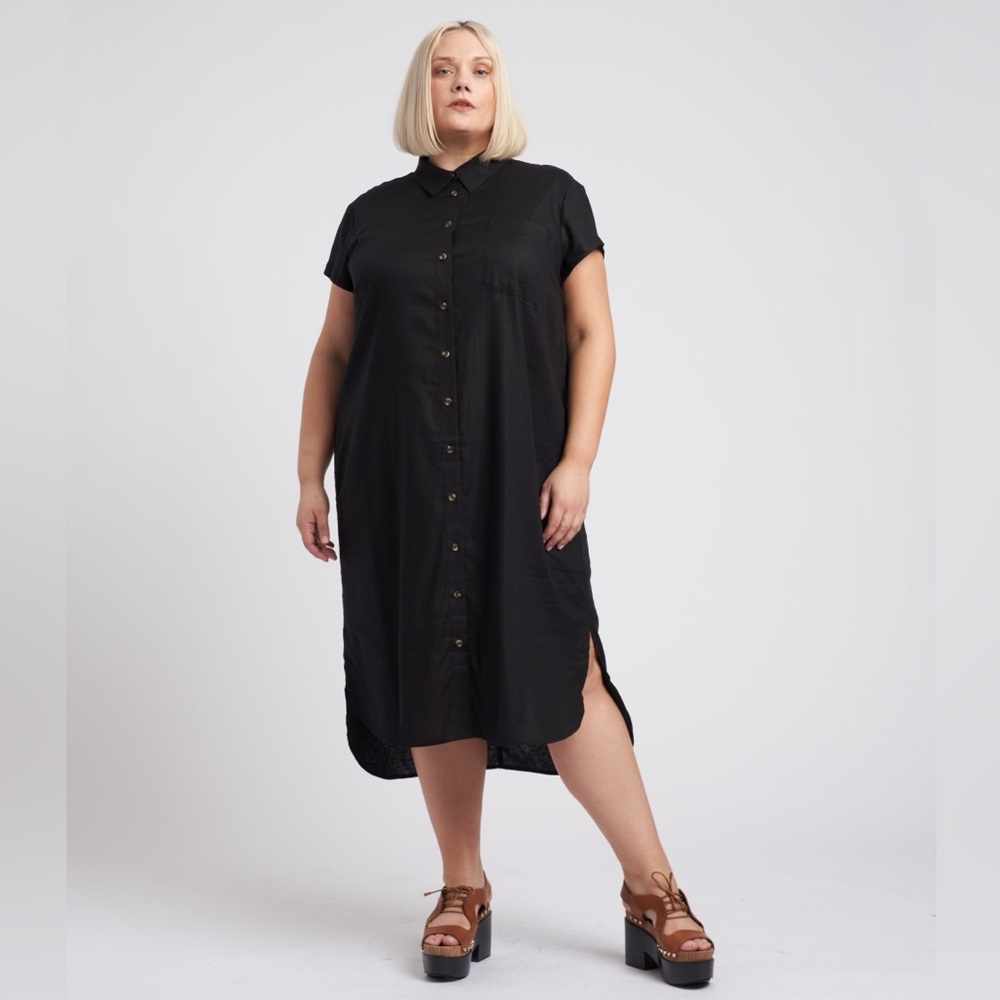 Universal Standard Classic Black Button-Down Midi Dress